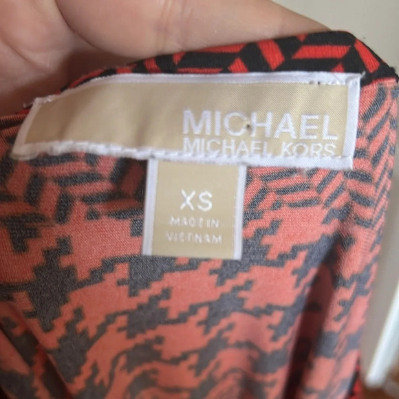 Michael Michael Kors Red Orange/Black Houndstooth Pattern Jersey Dress - XS - Picture 6 of 7